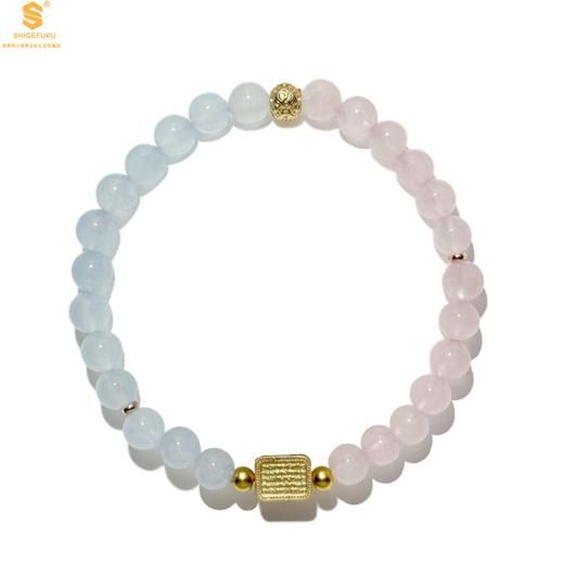 【品牌授权】【香港周六福】原创「霁樱」喜水火丨新中式国风粉水晶冰川蓝玛瑙五条经文贵人运手串 商品图0
