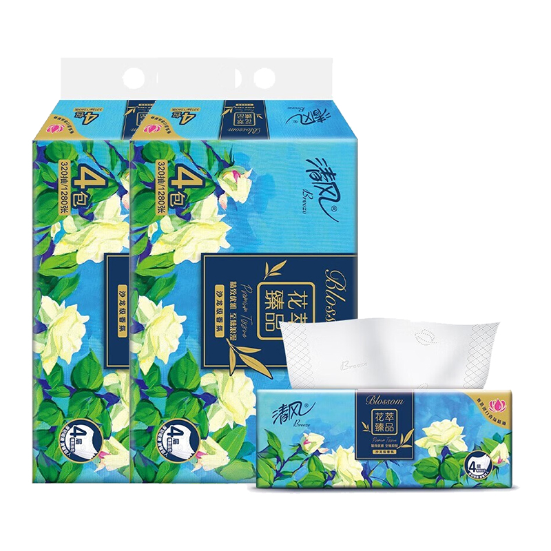 清风 全新花萃臻品系列抽纸4层80抽4包*3提(新旧款式随机) BORHCX4-3E