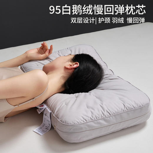 【可调节95白鹅绒H枕】95白鹅绒枕芯民宿酒店枕头慢回弹羽绒枕成人H护颈枕 商品图0