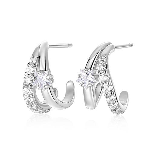 卡蒂罗KADER 星光耳钉 925银轻奢小众原创设计不规则双圈镶嵌闪锆配饰 星轨交织 甜蜜浪漫 耳钉 女款 银色 商品图0