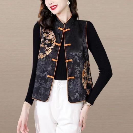 雀说刺绣唐装马甲短款国潮复古百搭中国风显坎肩显瘦外套AL2405 商品图2