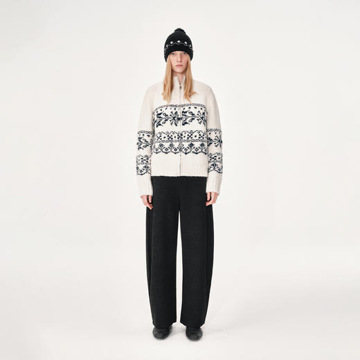 NUTH 费尔岛提花立领宽松拉链开衫针织外套女 白色（发货时间同步天猫） 商品图2