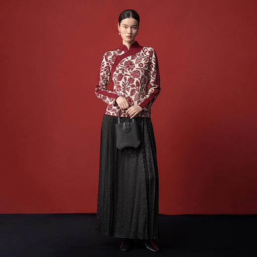 【林栖设计小店】（现货）毛织上衣新中式立领盘扣气质短提花2025秋冬新款毛衣女T1954174 商品图9