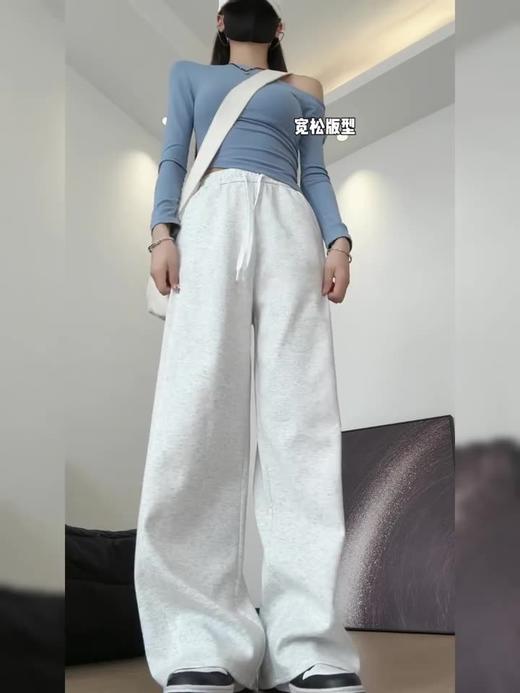 现货【YW】无忧购 加绒白色运动裤女直筒宽松卫裤休闲小个子窄版香蕉阔腿裤Z660（截单后7天发货) 商品图5