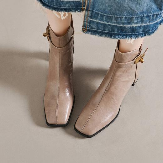【预售5天】7CM牛皮！时尚皮带锁扣粗跟短靴女新款方头高跟瘦瘦靴女秋冬YS&YSX4084 商品图2