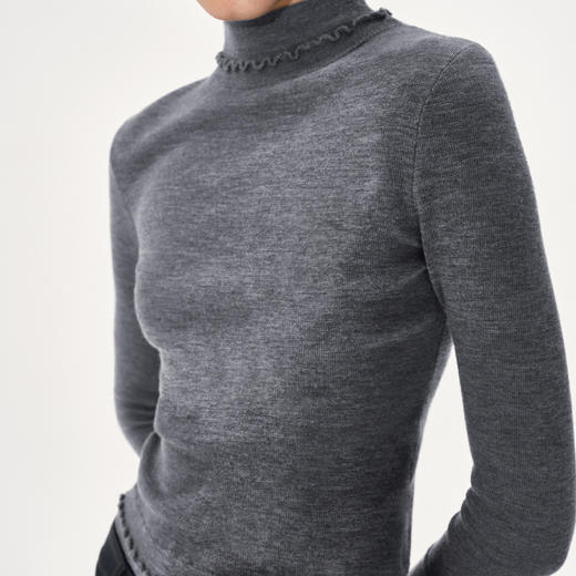 NUTH 100%绵羊毛高领修身正肩打底针织衫女 商品图3