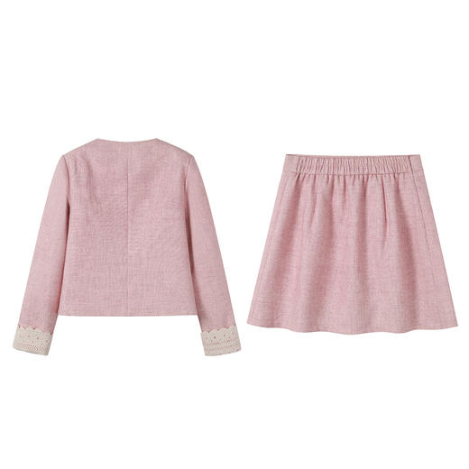 奢姿大码女装2025秋季胖妹妹时尚蕾丝设计V领外套百褶裙两件套装9953990638AB 商品图1