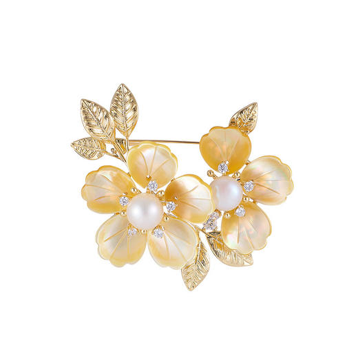 高级感轻奢淡水珍珠贝壳花胸针，奢华精致秋冬大衣外套别针配饰胸花LY-M-415 商品图3