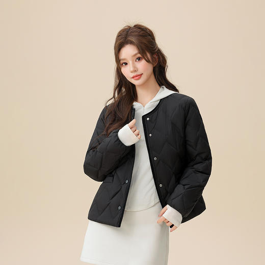 90%鸭绒填充  单排扣短款超轻圆领轻薄羽绒服女   A-5428 商品图0