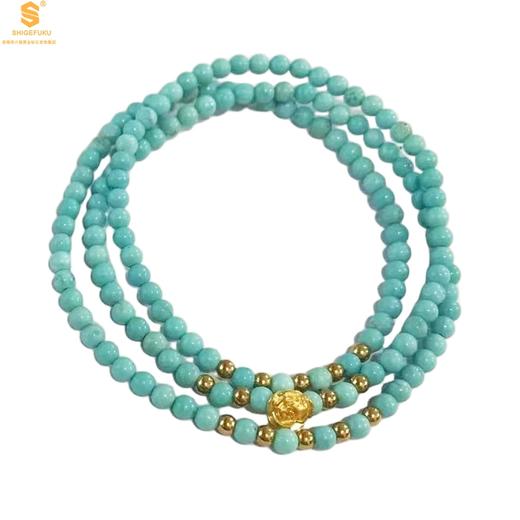 【品牌授权】【香港周六福】999足金玫瑰花天然绿松石项链（传承礼盒） 商品图0