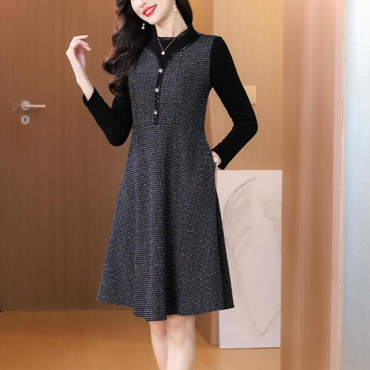 雀说小香风针织假两件收腰显瘦气质名媛风钉珠连衣裙AL6609 商品图0