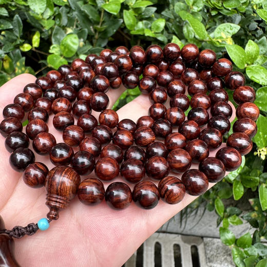 【青山特惠】1.0*108颗海南黄花梨紫油梨水波纹老料佛珠念珠男女款手串h123 商品图5