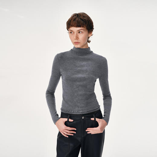 NUTH 100%绵羊毛高领修身正肩打底针织衫女 商品图2