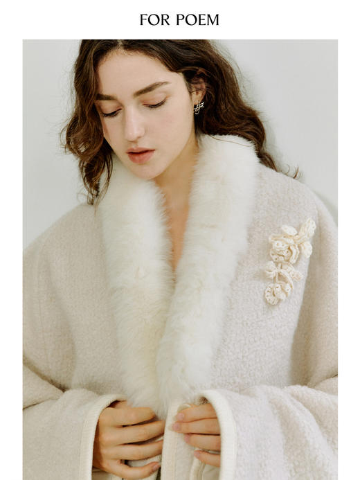 ForPoem 现货 25/FW原创设计圈圈羊毛弧形下摆气质宽松狐狸毛领外套 商品图3