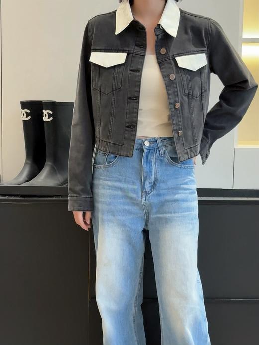 会员福利【精美刺绣牛仔】拉夏贝尔/La Chapelle高级感国风提花刺绣设计感牛仔外套撞色翻领夹克短外套 商品图2