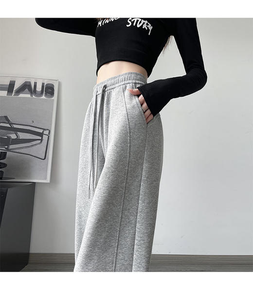 现货【YW】无忧购 加绒白色运动裤女直筒宽松卫裤休闲小个子窄版香蕉阔腿裤Z660（截单后7天发货) 商品图1