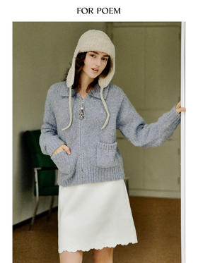 ForPoem 现货 25/FW原创设计花朵拉链圈圈羊毛毛衣外套灰色