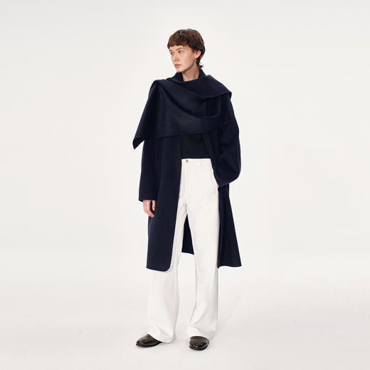 NUTH 羊毛混纺复古宽松围巾披肩长款毛呢大衣厚外套女 商品图3