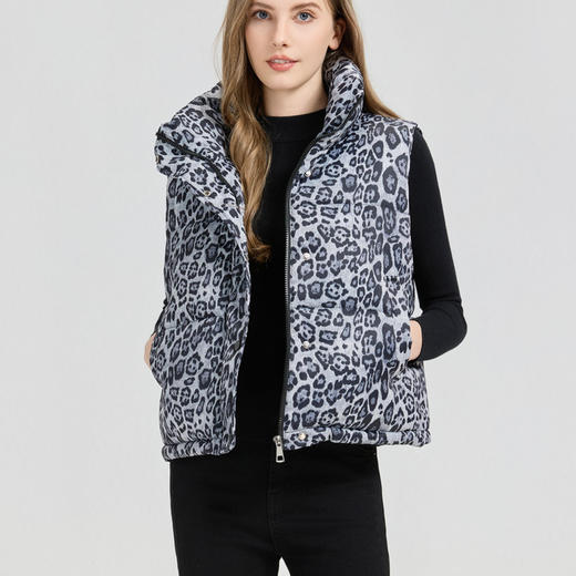 雀说外贸豹纹保暖服马甲背心季新款立领坎肩马夹洋气短外套AL9501 商品图3