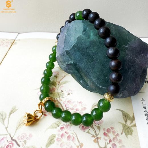 【品牌授权】【香港周六福】原创「玄瑞」喜木水丨新中式国风和田碧玉黑檀木事业运手串 商品图3