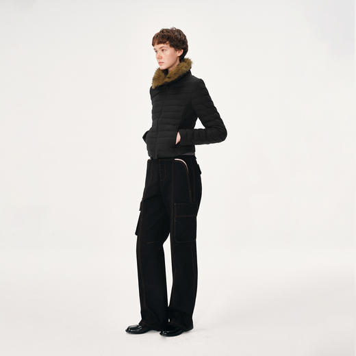 NUTH 90白鸭绒可拆卸毛领修身短款羽绒服保暖厚外套女 黑色（发货时间同步天猫） 商品图1