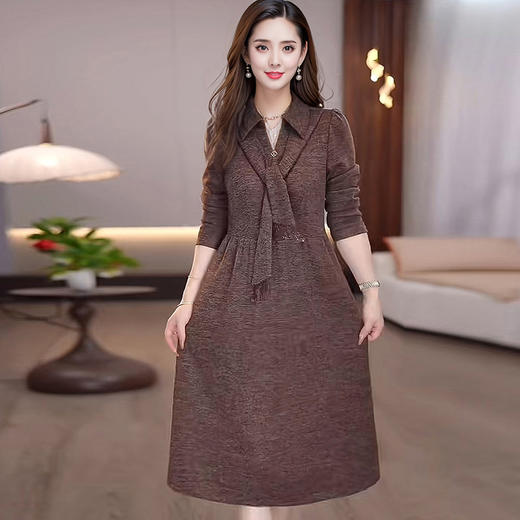 QYM 25PB47-Y衬衣领长袖连衣裙宽松休闲妈妈装宽松A字裙 商品图0