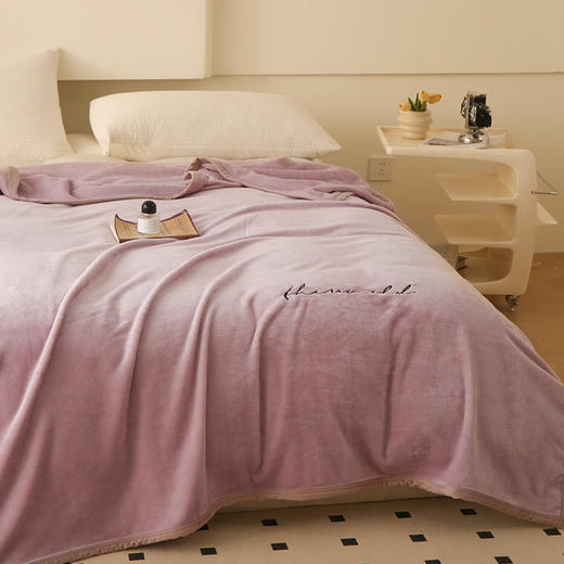俞兆林 纯色绣花牛奶绒毛毯2米浅紫 YZL-24097 商品图3