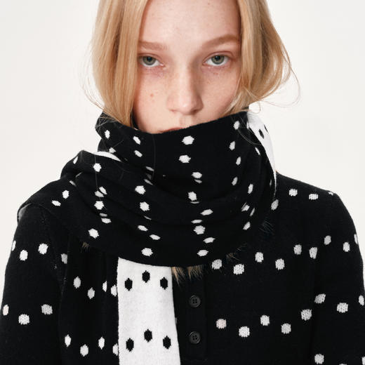 NUTH 美利奴羊毛正反两色波点保暖围巾女 黑色/粉色（发货时间同步天猫） 商品图0