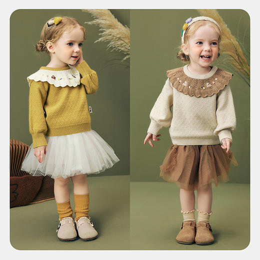 迷你巴拉女童宝宝刺绣毛衣不易变形起球灯笼袖亲肤2025冬新款 商品图2