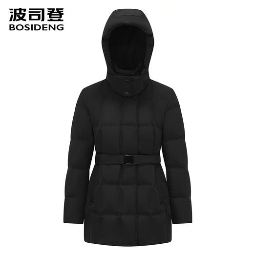 波司登女2025秋冬中长鹅绒可拆帽羽绒服B250244148M 商品图0