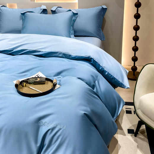 晚安家纺 净界长绒棉臻品四件套蓝200*230cm WA004 商品图3