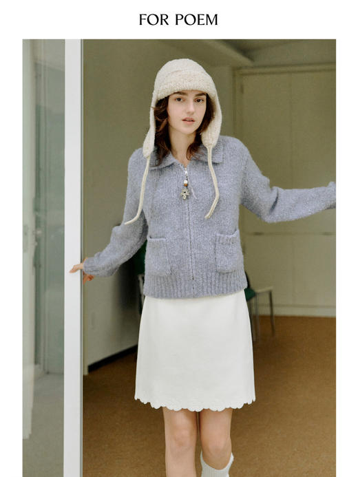 ForPoem 现货 25/FW原创设计花朵拉链圈圈羊毛毛衣外套灰色 商品图3