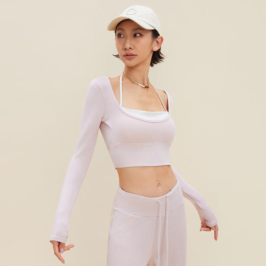 跃牌【禅语梵心】裸感撞色瑜伽服长袖半固定杯跑步修身运动文胸CX5589 商品图2