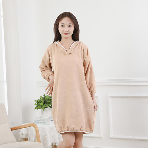 【可穿式浴巾！柔软亲肤】双层加厚，吸水更快，全面包裹，长款居家浴袍女士浴巾珊瑚绒加厚家用连帽长袖浴裙。rc 商品图4