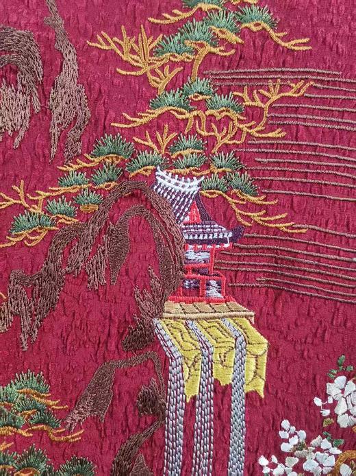 仅一件！XL码【断码清仓】重皱桑蚕丝重工刺绣中国风红色刺绣长款开衫复古宽松两件套连衣裙ZFYY013 商品图9