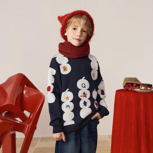 【MQD】男童冬季学院风卡通趣味满版半高领毛衣 商品图2