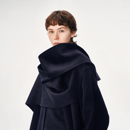 NUTH 羊毛混纺复古宽松围巾披肩长款毛呢大衣厚外套女 商品图5