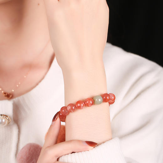 【祈愿吉品】冰飘花珠南红手链女 红玉酡颜 玉盘金缕 南红白玉手串 商品图3