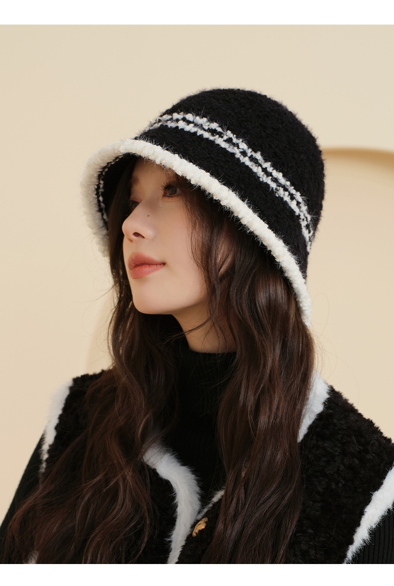 CACUSS帽子女新款秋冬气质小香风针织大头围渔夫帽显脸小百搭盆帽PM240412