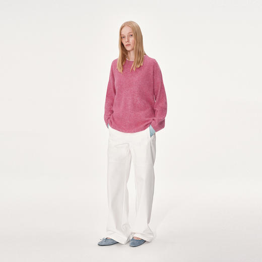 NUTH 100%绵羊毛圆领宽松保暖毛衣长袖针织衫女 商品图1