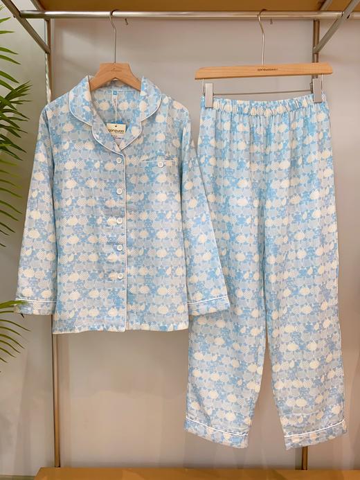松植屋情侣款猫头长袖长裤纱布睡衣春秋男女全棉家居服套装 商品图5