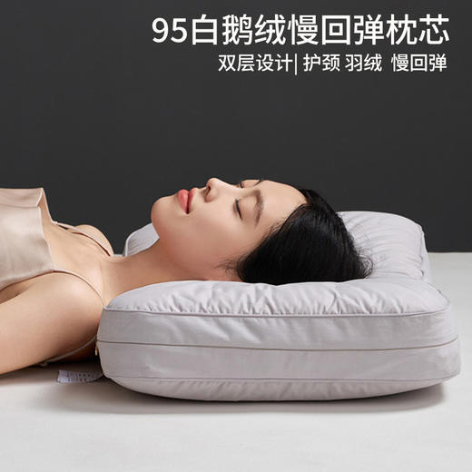 【可调节95白鹅绒H枕】95白鹅绒枕芯民宿酒店枕头慢回弹羽绒枕成人H护颈枕 商品图2