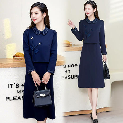 QYM 25PB53-Y优雅风连衣裙假两件套娃娃领气质中长款包臀裙 商品图0