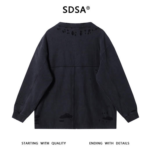 SDSA男士秋冬新款痞帅男装简约时尚磨破拉链V领卫衣外套百搭宽松 商品图4