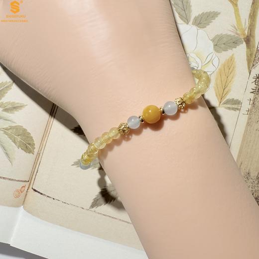 【品牌授权】【香港周六福】原创「金舆」喜土水丨新中式国风金发晶蓝玛瑙蜜蜡聚财手链 商品图4