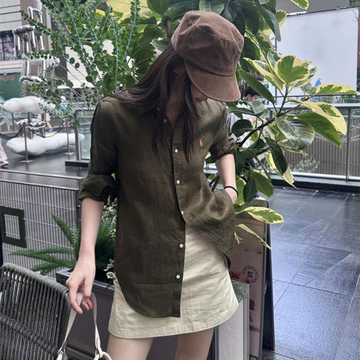 橄榄绿小马刺绣棉麻衬衫，春夏秋三季都实穿的时髦单品，小马精致刺绣logo【3-5天发货，周末顺延】【G】 商品图2