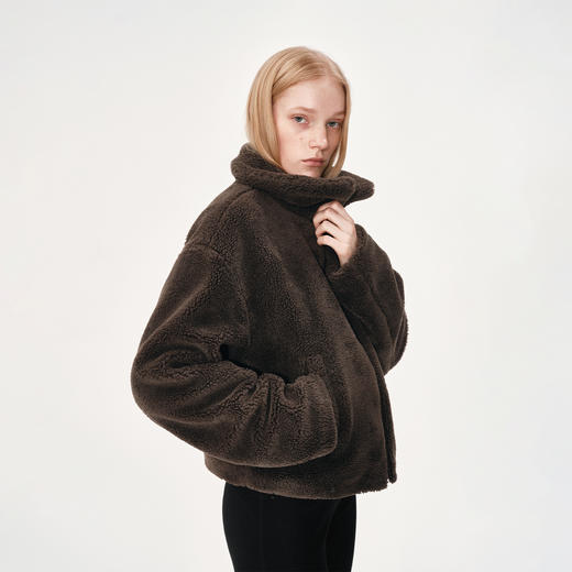 NUTH正反双面穿摇粒绒宽松保暖短款厚外套女 黑拼棕色（发货时间同步天猫） 商品图2