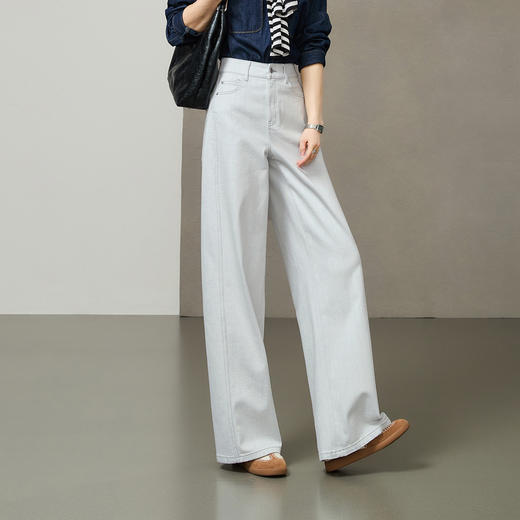 【秋爆款-灰白阔腿裤】逸阳新品松弛感牛仔拖地阔腿牛仔长裤5880V 商品图10