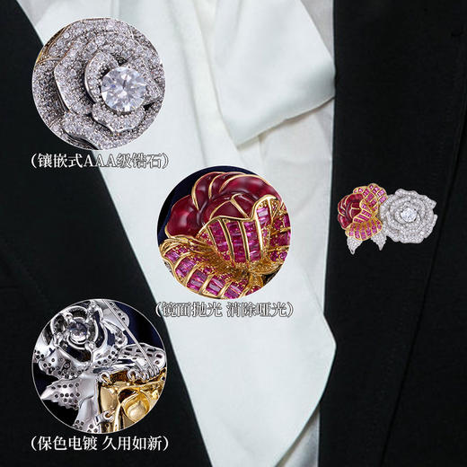 重工奢华满镶锆石滴油玫瑰花胸针，高级感轻奢大气西装配饰领口胸花LY-M-423 商品图2