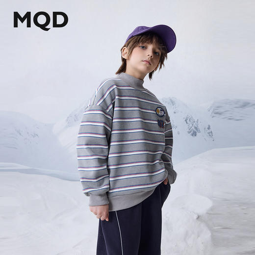 【MQD】男大童冬季新品潮酷休闲学院风条纹半高领加绒卫衣 商品图1